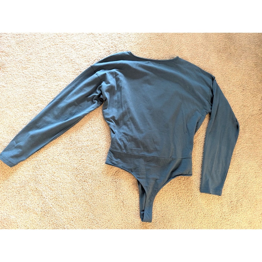 NWT Banana Republic Blue-Grey Wrap Bodysuit Draped Long Sleeve Medium - Picture 4 of 5